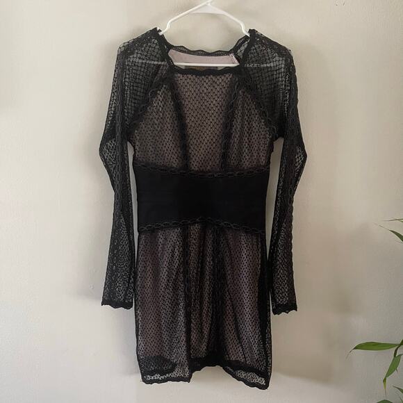 Free People Lace Mixed Mesh Bodycon Dress Women Medium Black Sexy Witchcore Chic - Picture 1 of 8